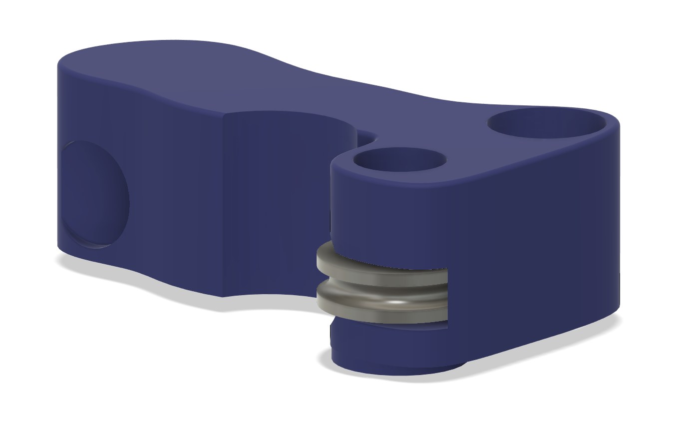 Blue idler arm with a double-shear fork around the stock 624U idler